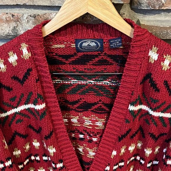 Vintage British Khaki by Robert Lighton Red Cotton Knit Cardigan - Picture 2 of 7